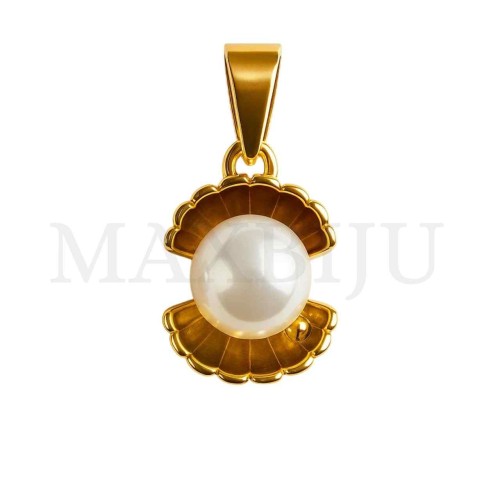 Stainless Steel Pendant - Shell with Pearl and Resin 14x18mm