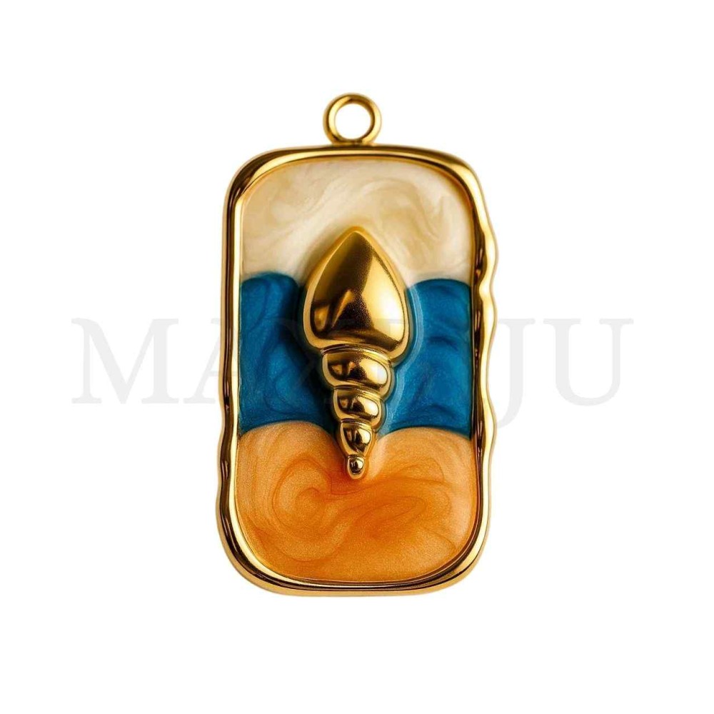 Stainless Steel Medal Pendant - Shell with Resin 16x30mm