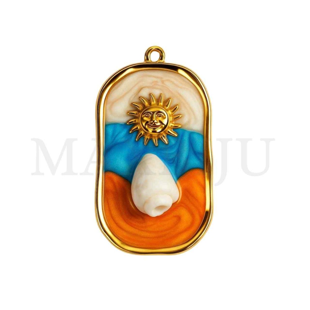 Stainless Steel Medal Pendant - Shell and Sun with Resin 20x35mm