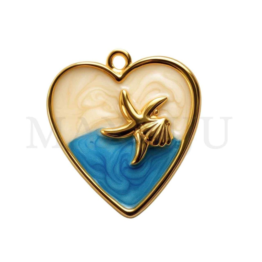 Stainless Steel Medal Pendant - Shell with Resin 25x26mm