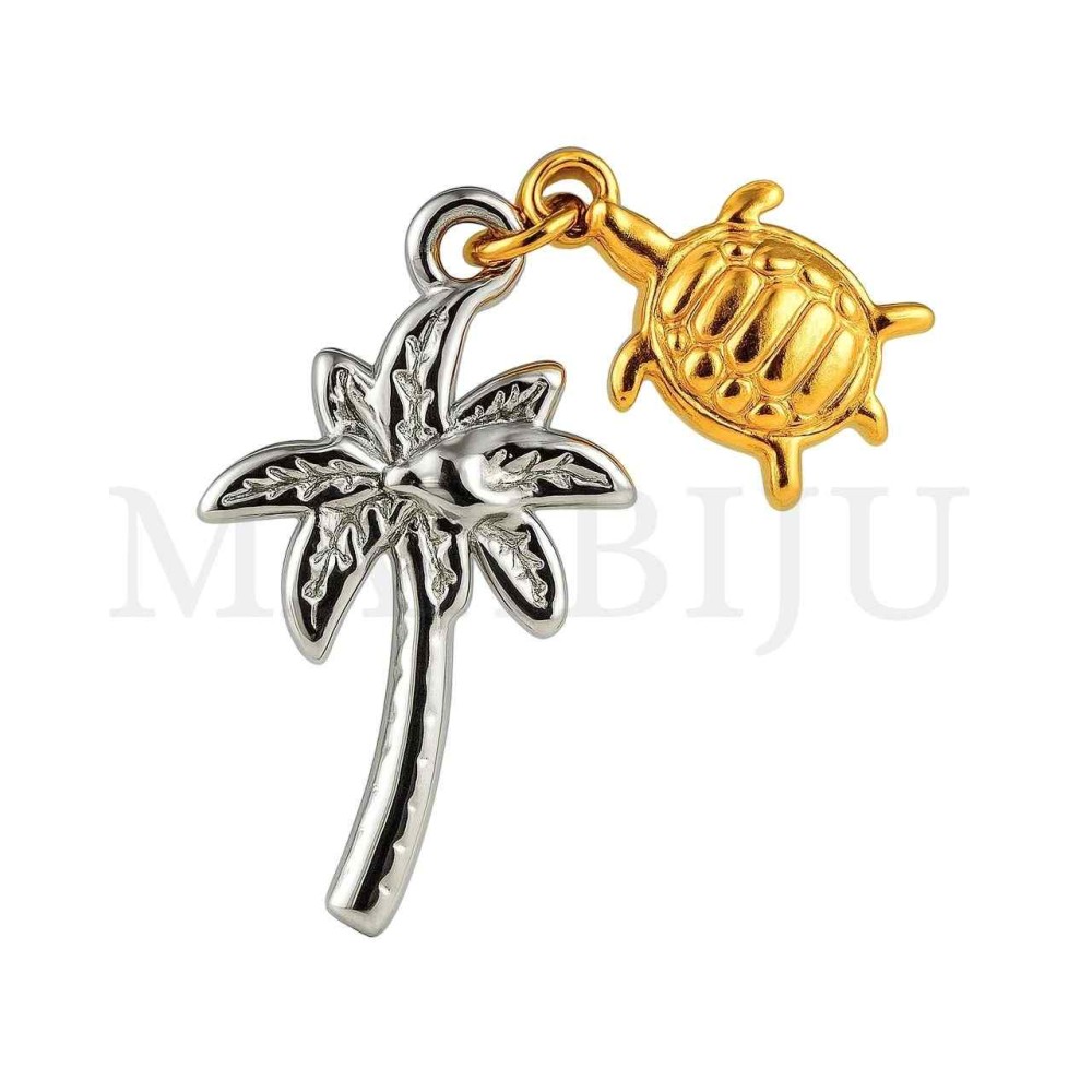 Stainless Steel Pendant - Turtle and Coconut Tree 17x22mm