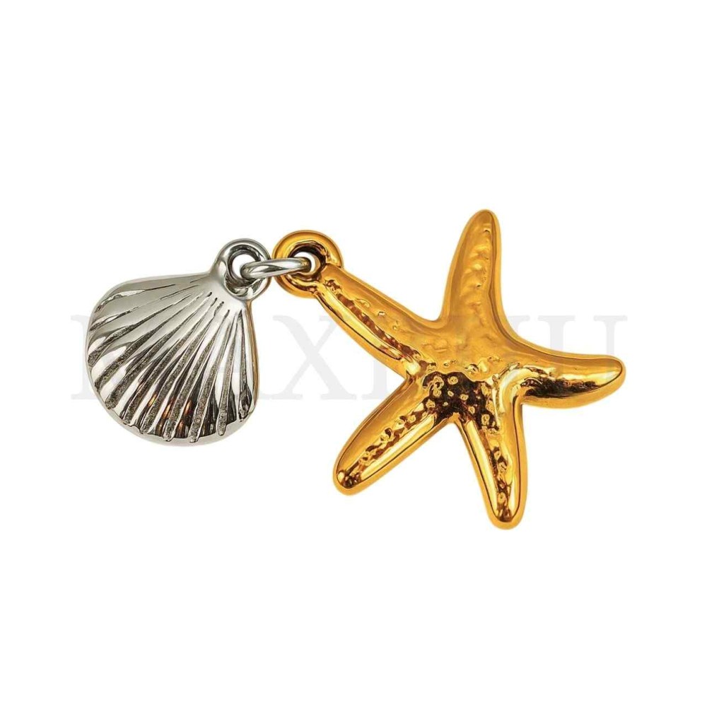 Stainless Steel Medal Pendant - Starfish and Shell 20x16mm