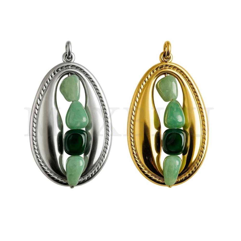 Stainless Steel Pendant - Shell with Stone 23x39mm