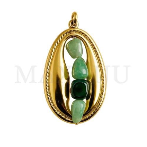 Stainless Steel Pendant - Shell with Stone 23x39mm