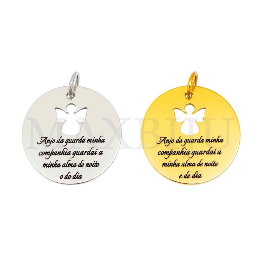 Stainless Steel Pendant - "Anjo da Guarda Minha Companhia…" 20mm