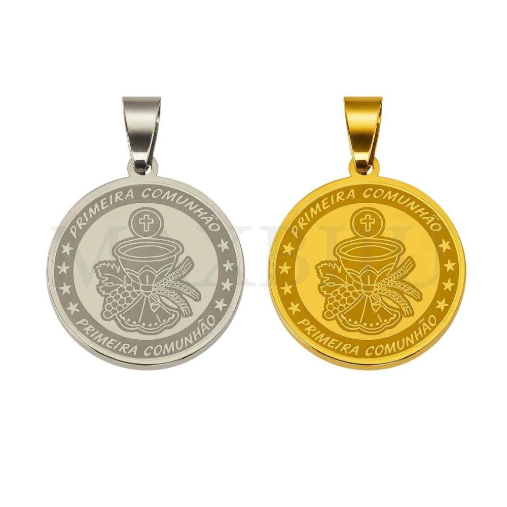 Stainless Steel Pendant-  "Primeira Comunhão" 25mm
