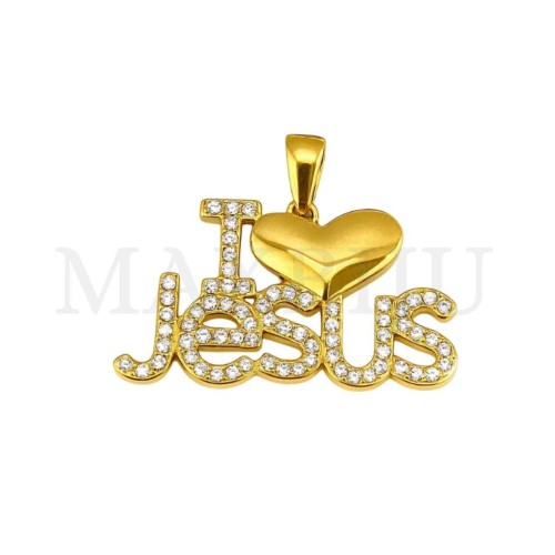 Stainless Steel Pendant - I love Jesus 44x27mm