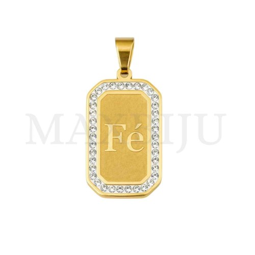 Stainless Steel Pendant - "Fé" 14x27mm