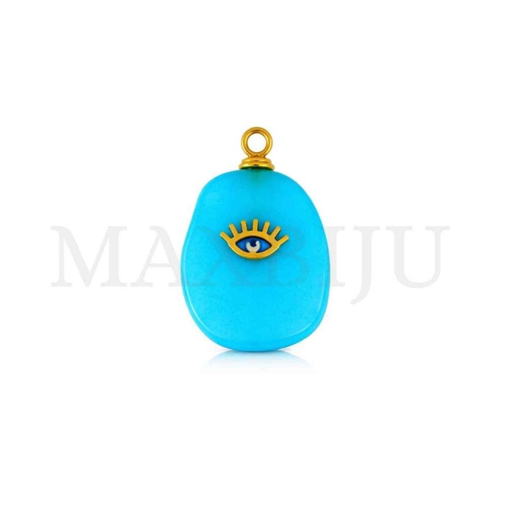 Stainless Steel Resin Pendant - Greek Eye 16x18mm