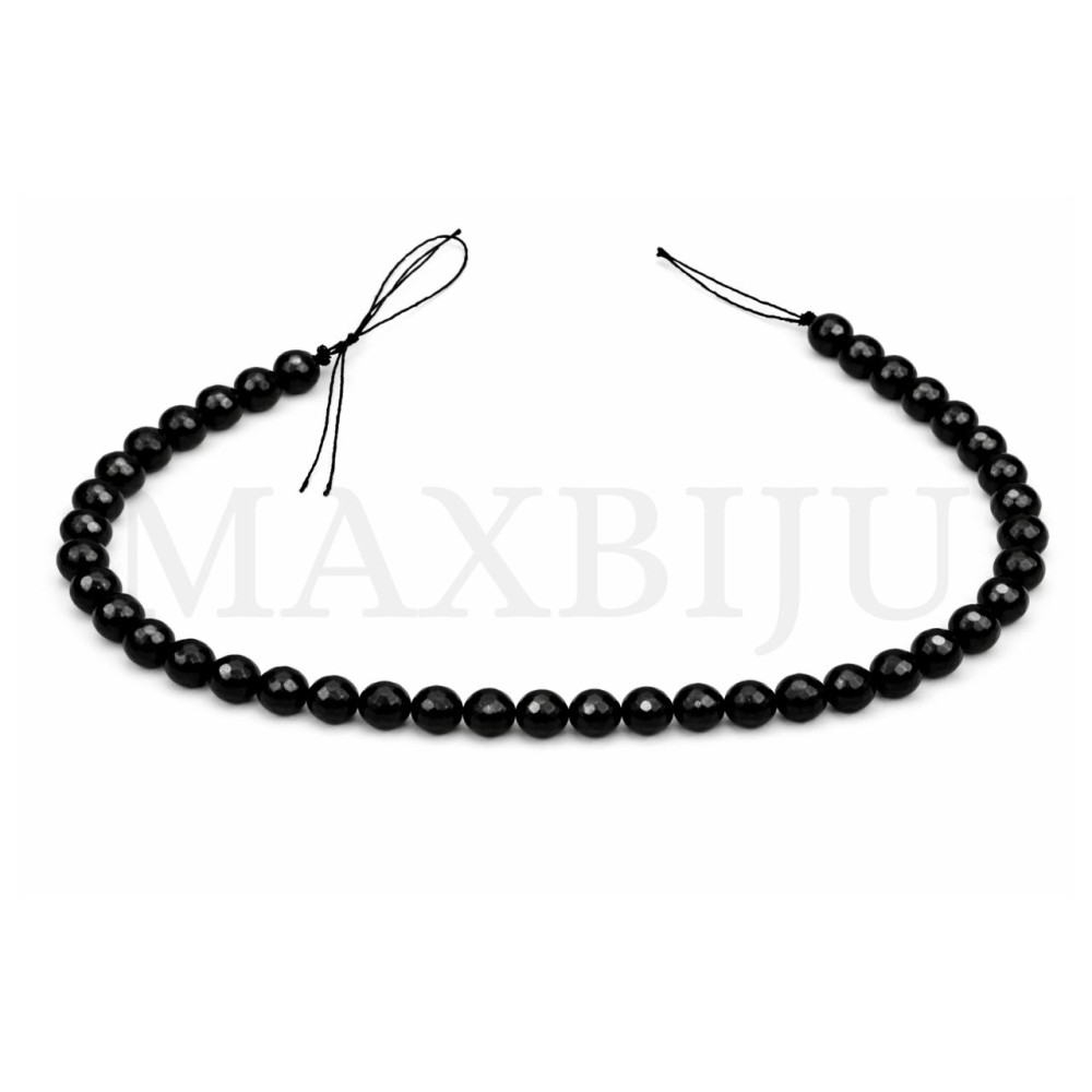 Strands of 8mm faceted black obsidian.