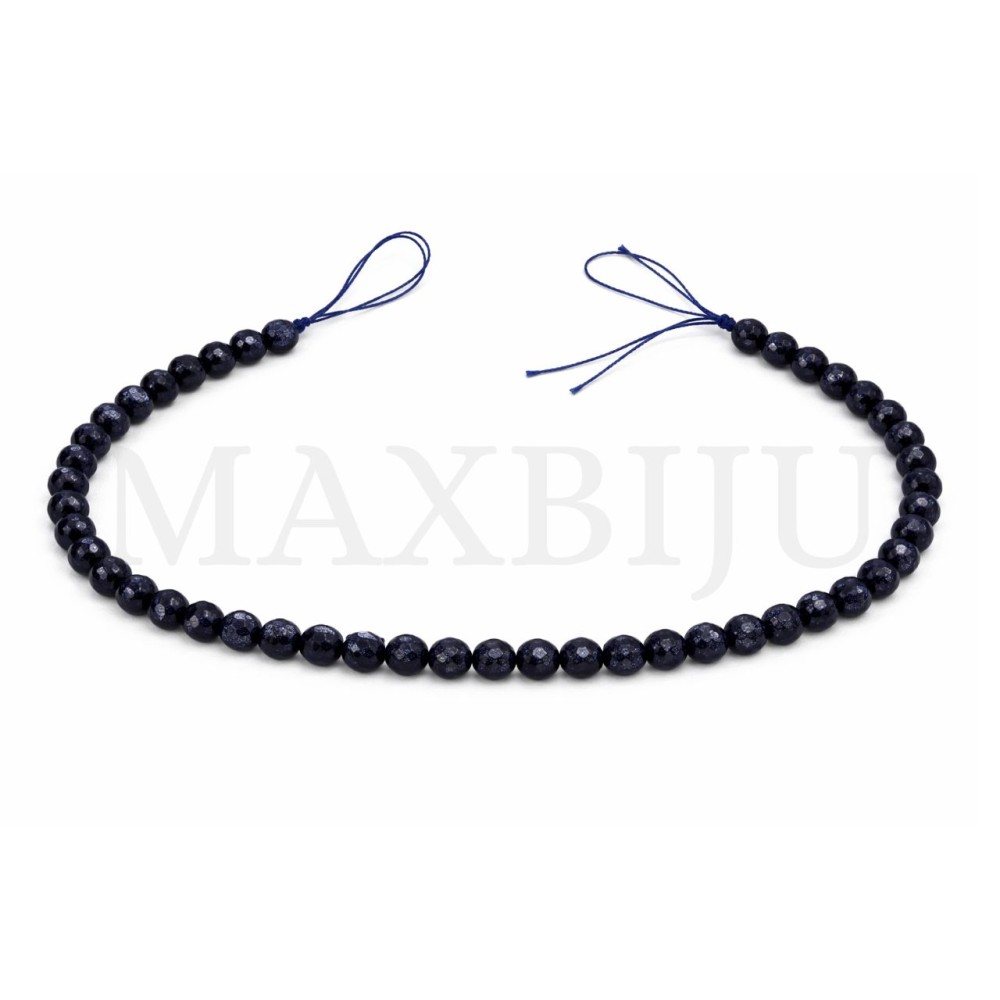 Strands of 8mm faceted blue sand beads.