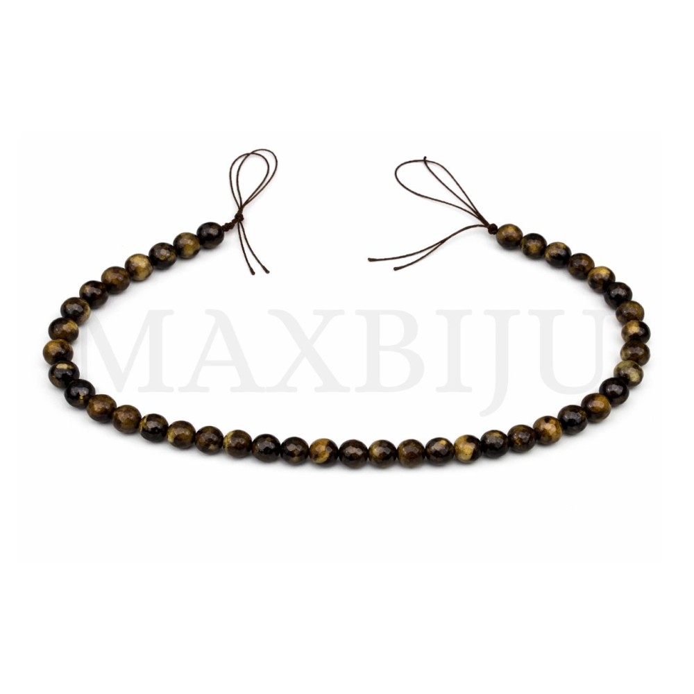 Strings of 8mm faceted tiger’s eye beads.