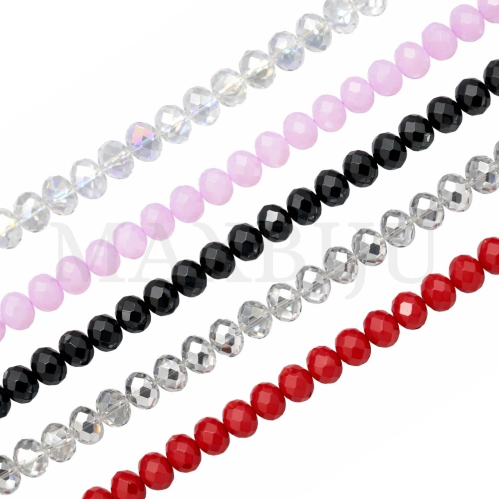 Flat, faceted glass beads – 3x4mm.
