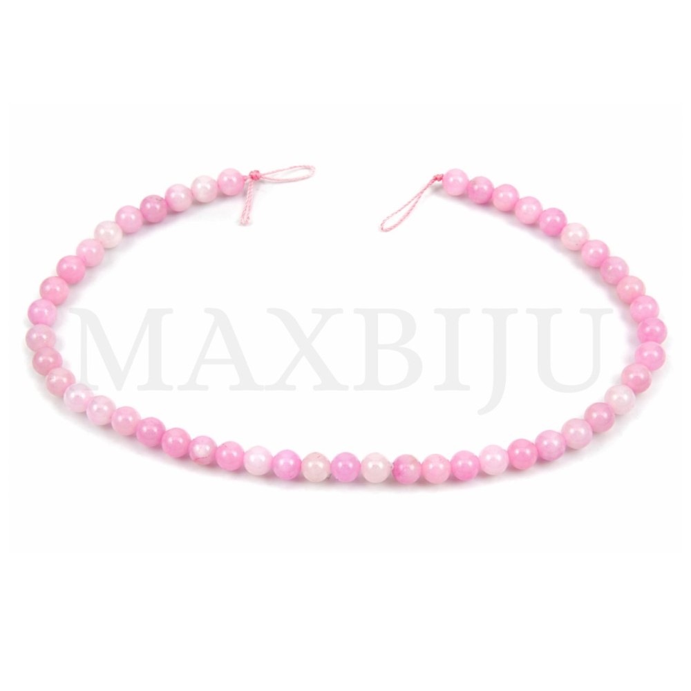 Strings of 8mm pink jade.