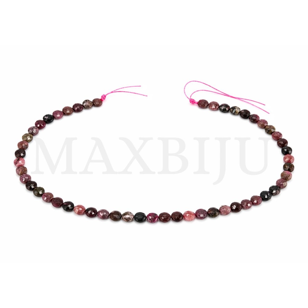 Strings of faceted, flat-cut rhodonite, 6mm.