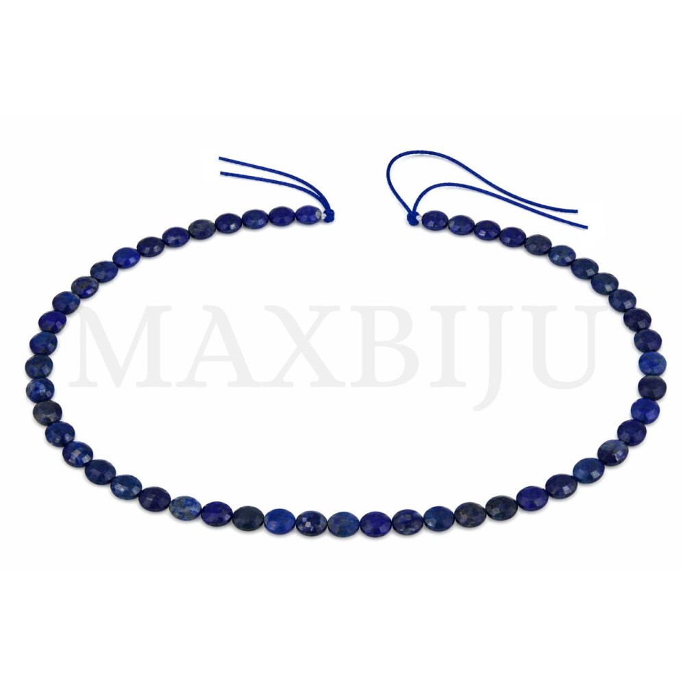 Strings of faceted, flat-cut lapis lazuli beads, 6mm.