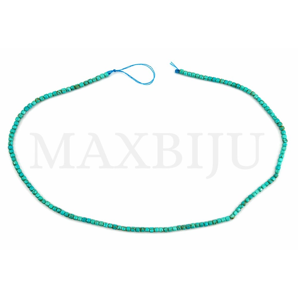 Strings of 2.5mm Faceted Turquoise Cubes.