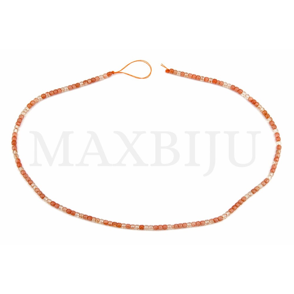Strings of Faceted Sunstone Cubes, 2.5mm.