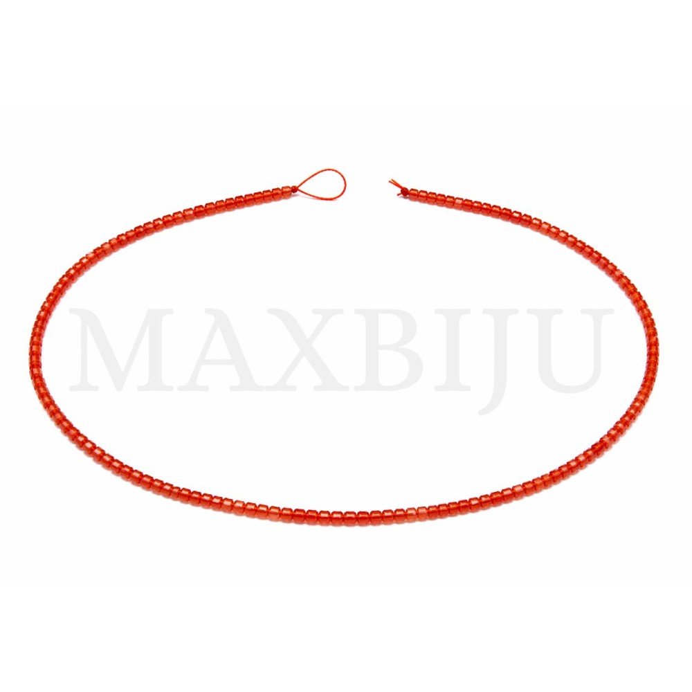 Strings of faceted carnelian cubes, 2.5 mm.