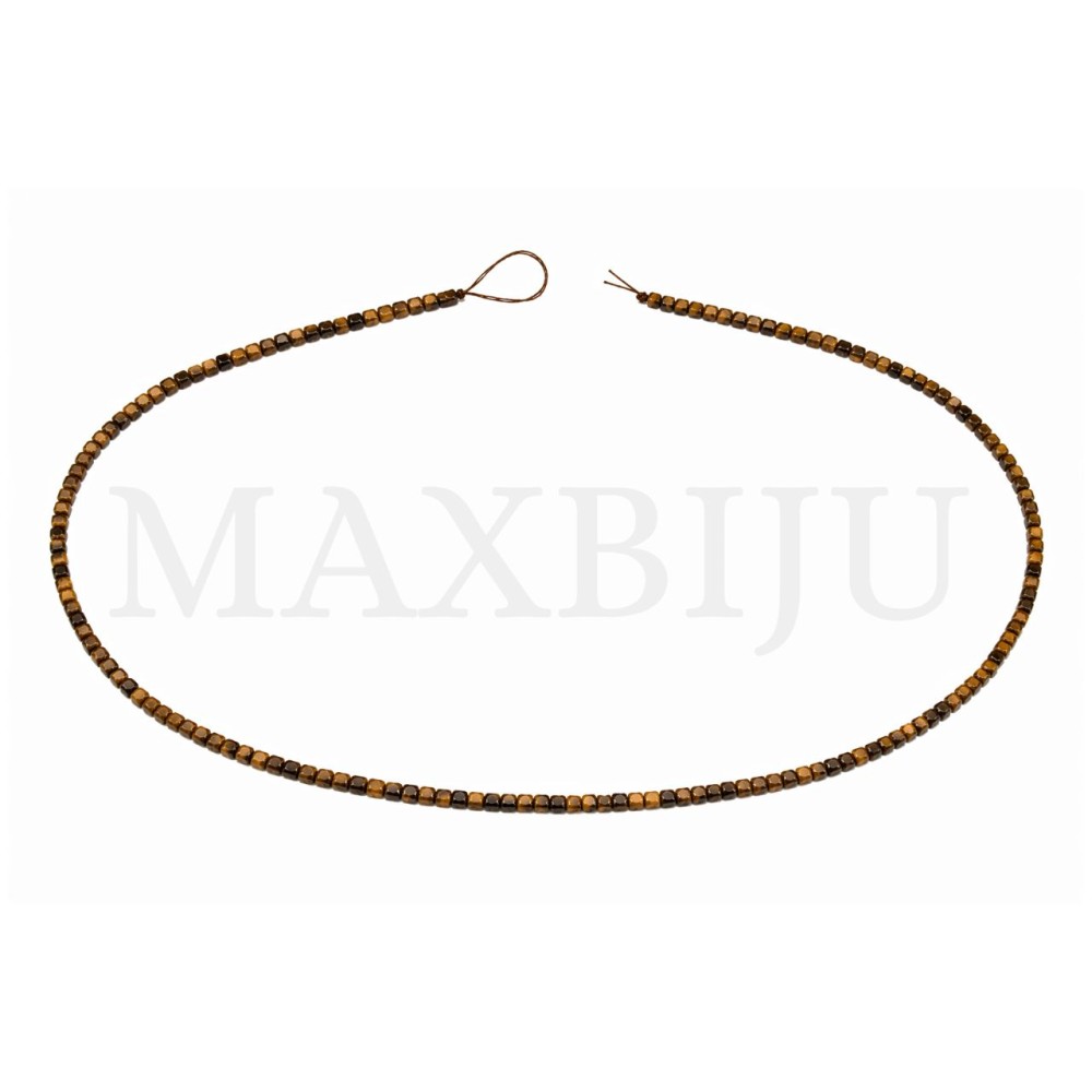 Strings of 2.5mm faceted tiger's eye cubes.