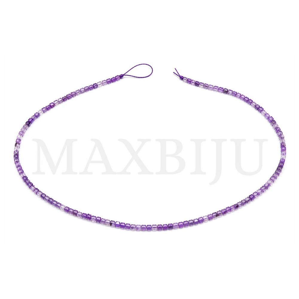 Strings of 2.5mm faceted amethyst cubes.