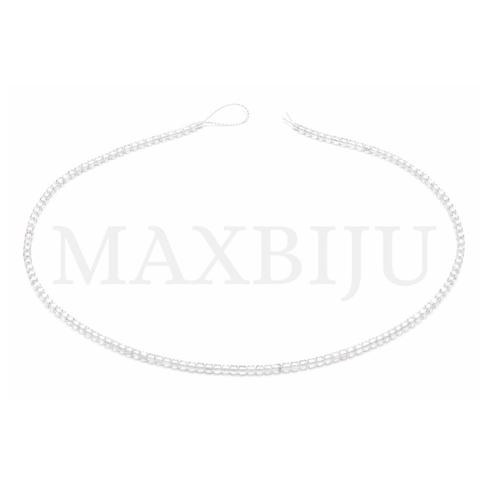 Strings of 2.5mm faceted white crystal cubes.