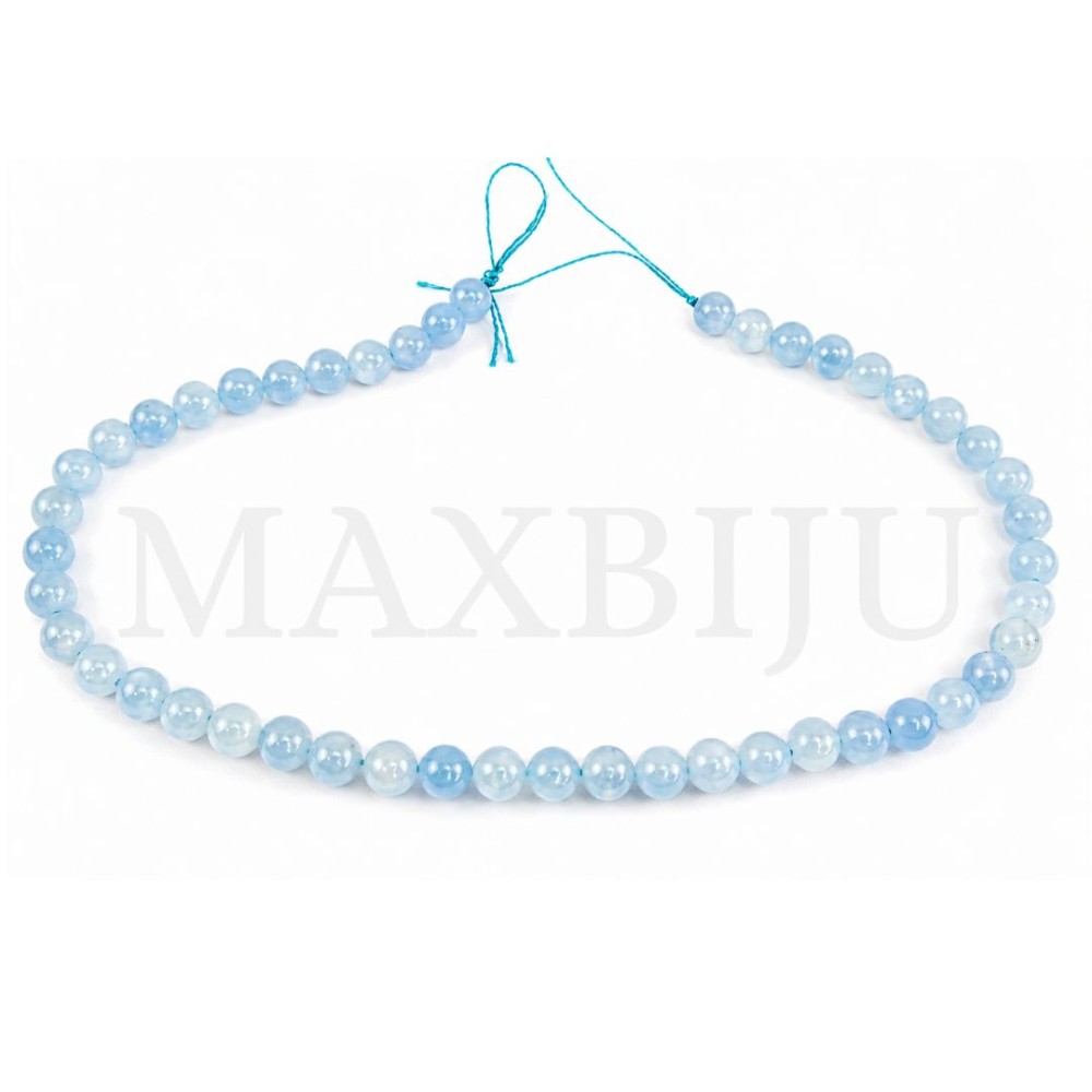 Strings of 8mm aquamarine beads.