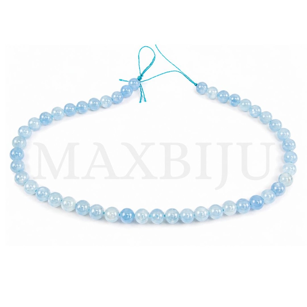 Strings of 6mm aquamarine beads.