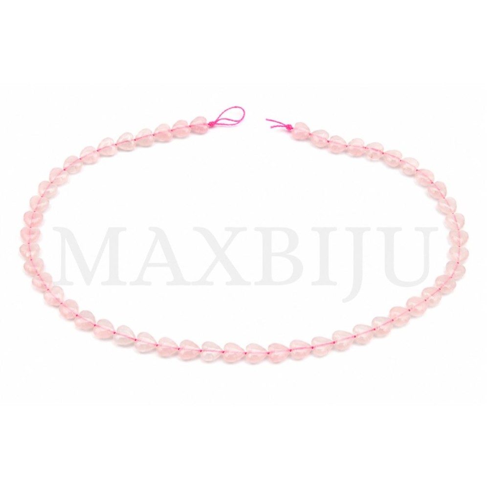 Strings of Rose Quartz - Heart 6mm.