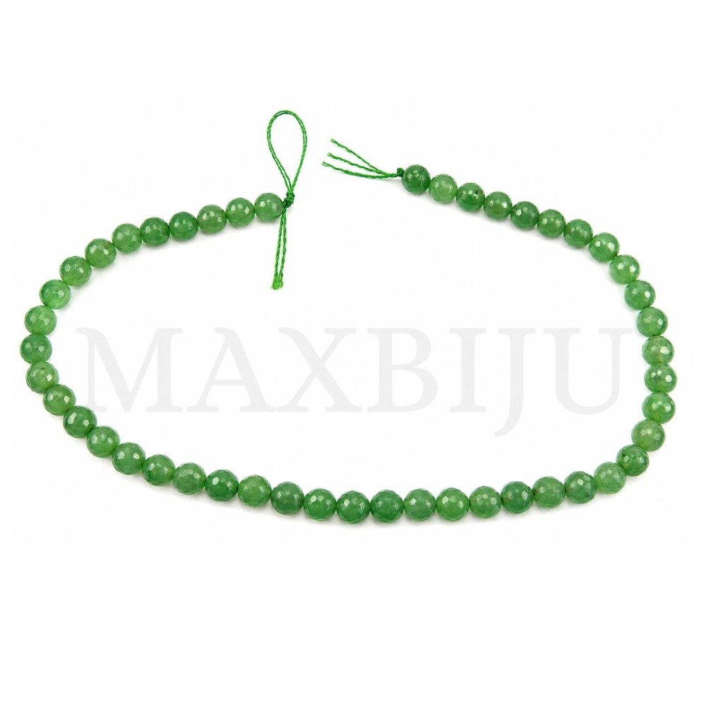 Strings of 8mm faceted green aventurine.