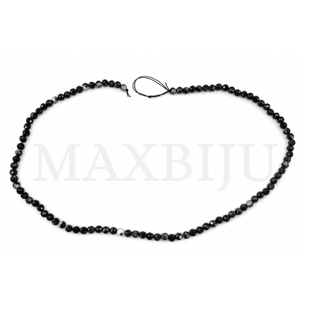 Strings of 4mm Faceted Black Tourmaline.