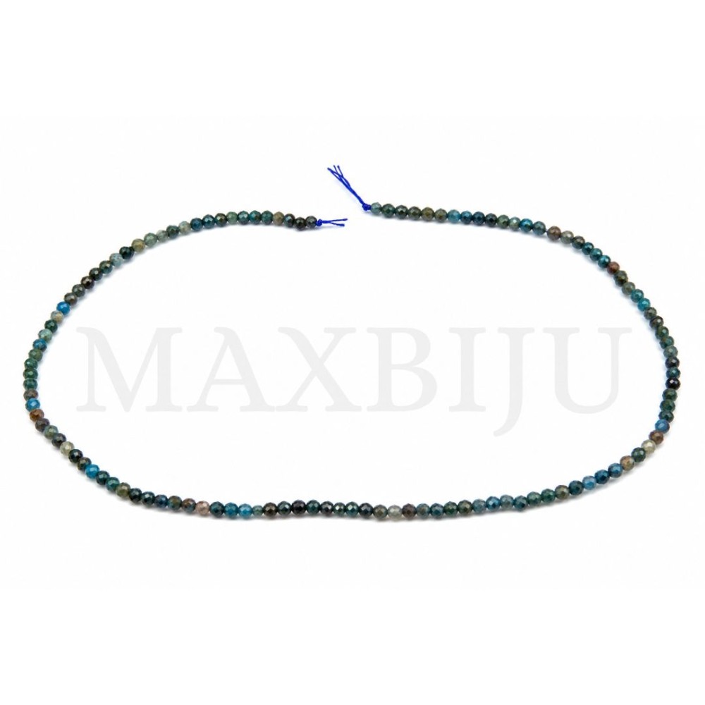 Strings of 3mm Faceted Apatite Beads.