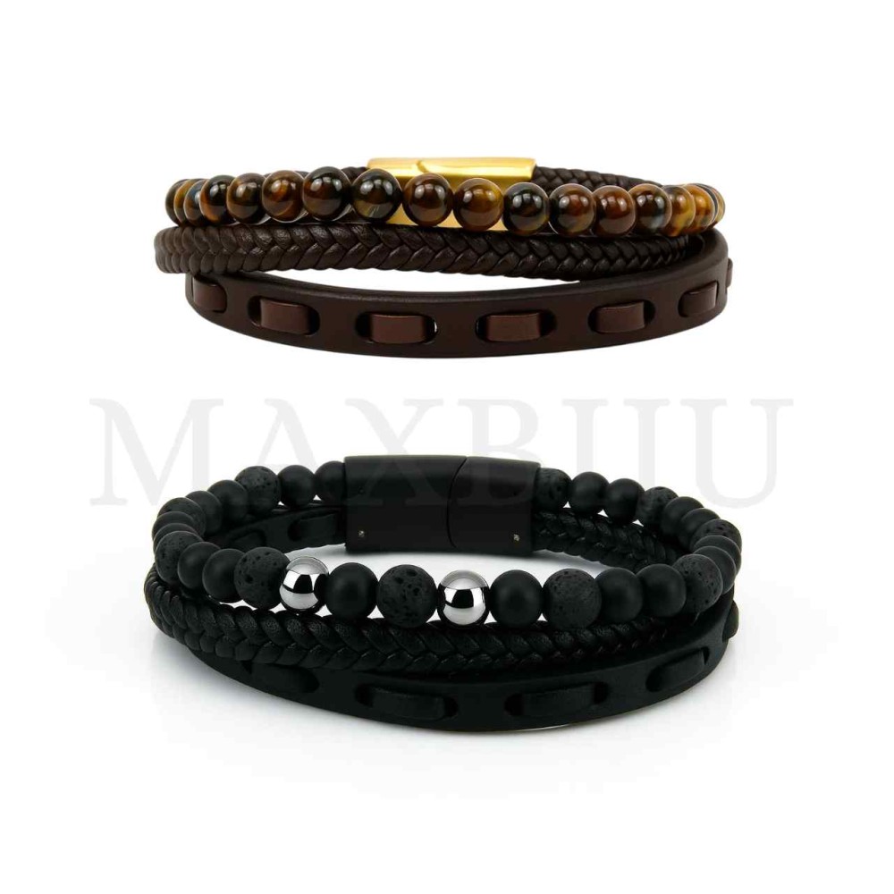 Stainless Steel "Braided Leather Bracelet"
(21cm)