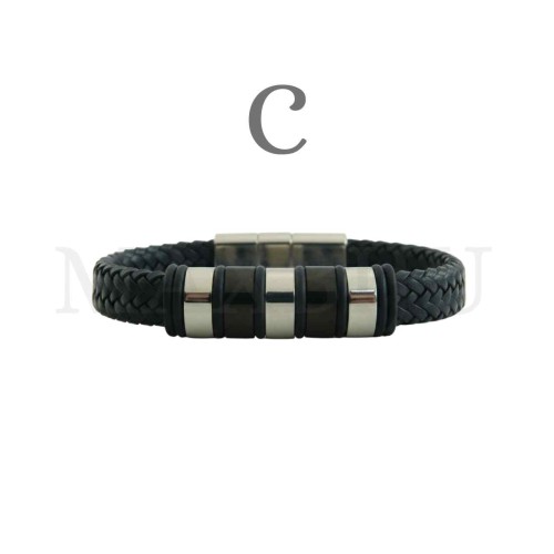 Stainless Steel "Braided Leather Bracelet"
(21cm)