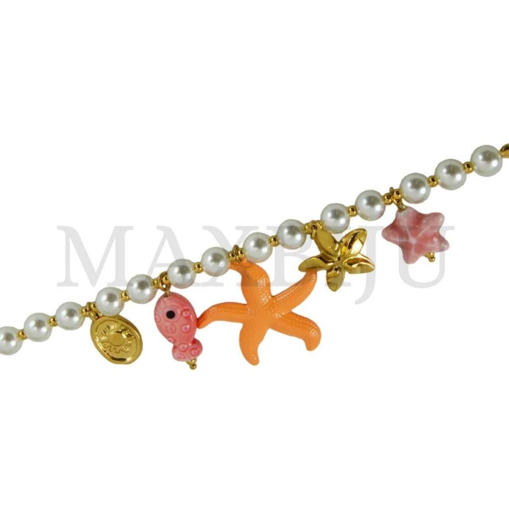 Stainless Steel "Starfish Pendant Pearl Bracelet"
(20cm)