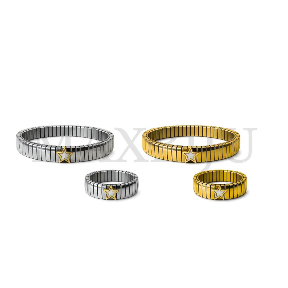 Stainless Steel Bracelet and Ring Set- Adjustable