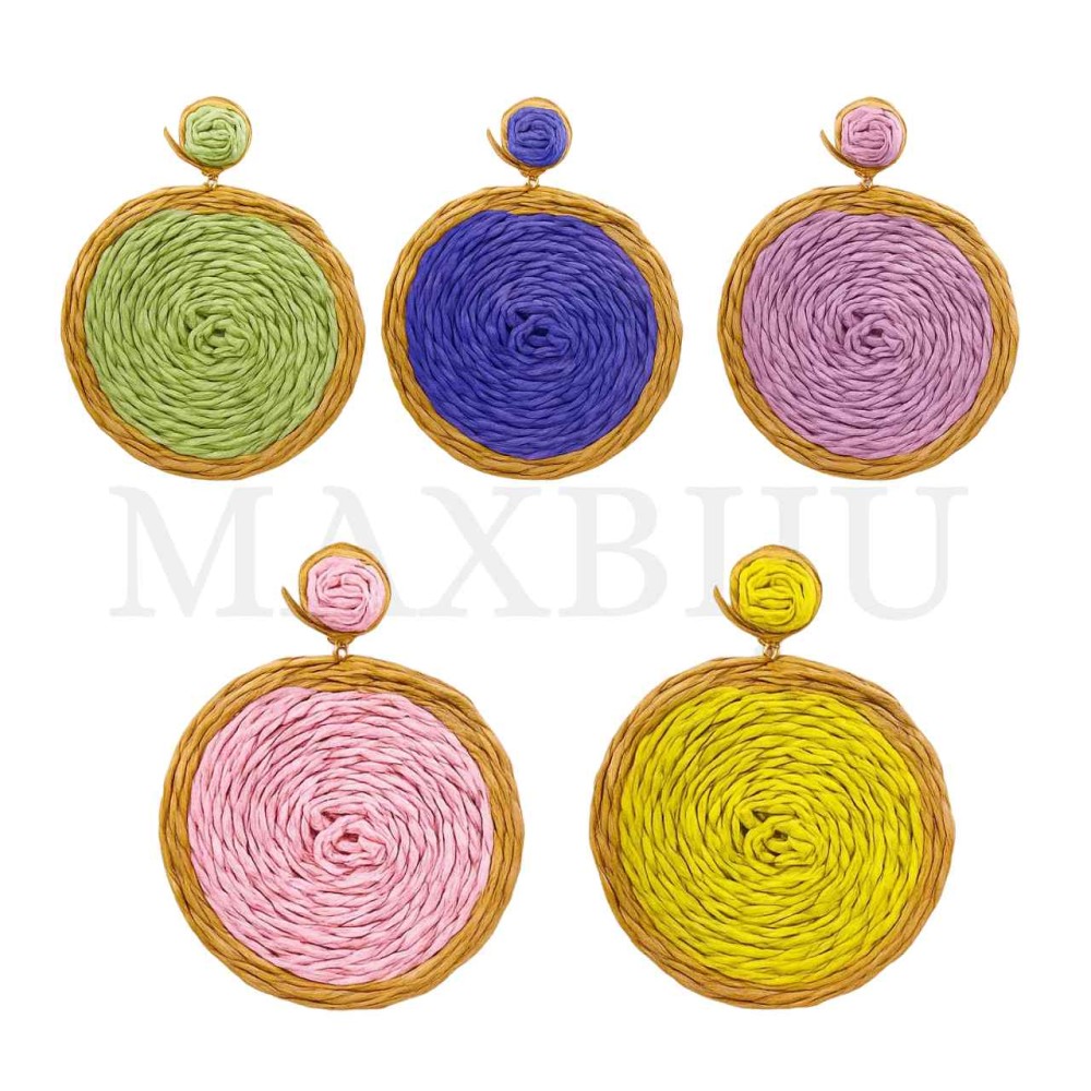 Colored Metal and Raffia Earrings