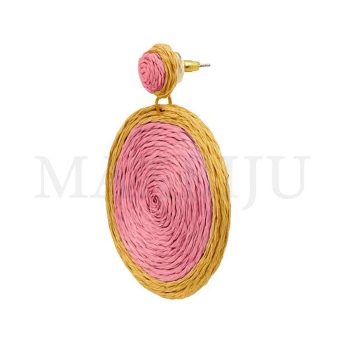 Colored Metal and Raffia Earrings