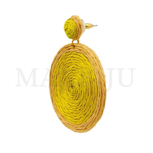 Colored Metal and Raffia Earrings