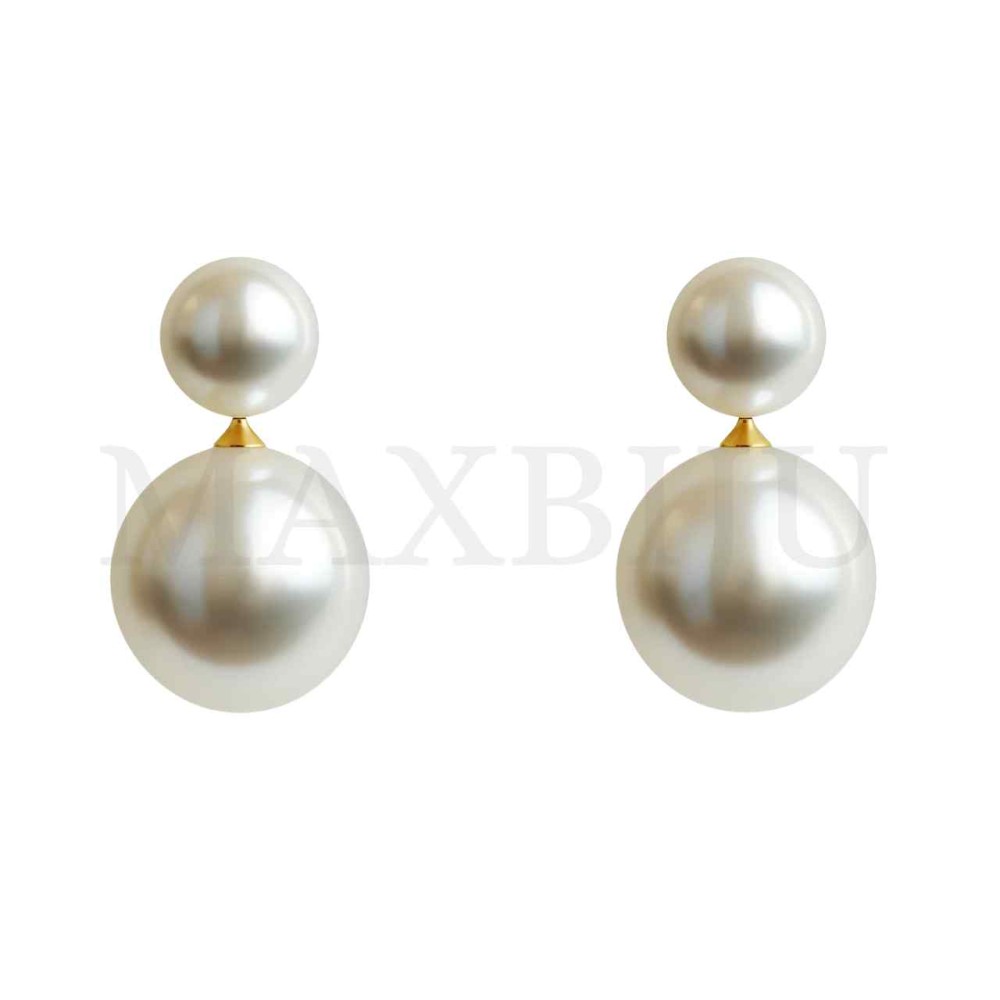 Metal Earrings - Double Pearl Earring