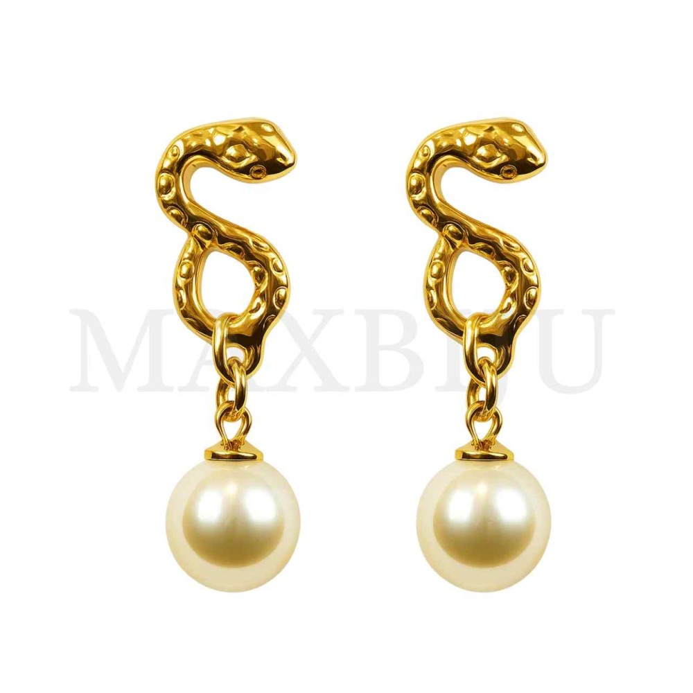 Metal Earrings - Snake and Pearl