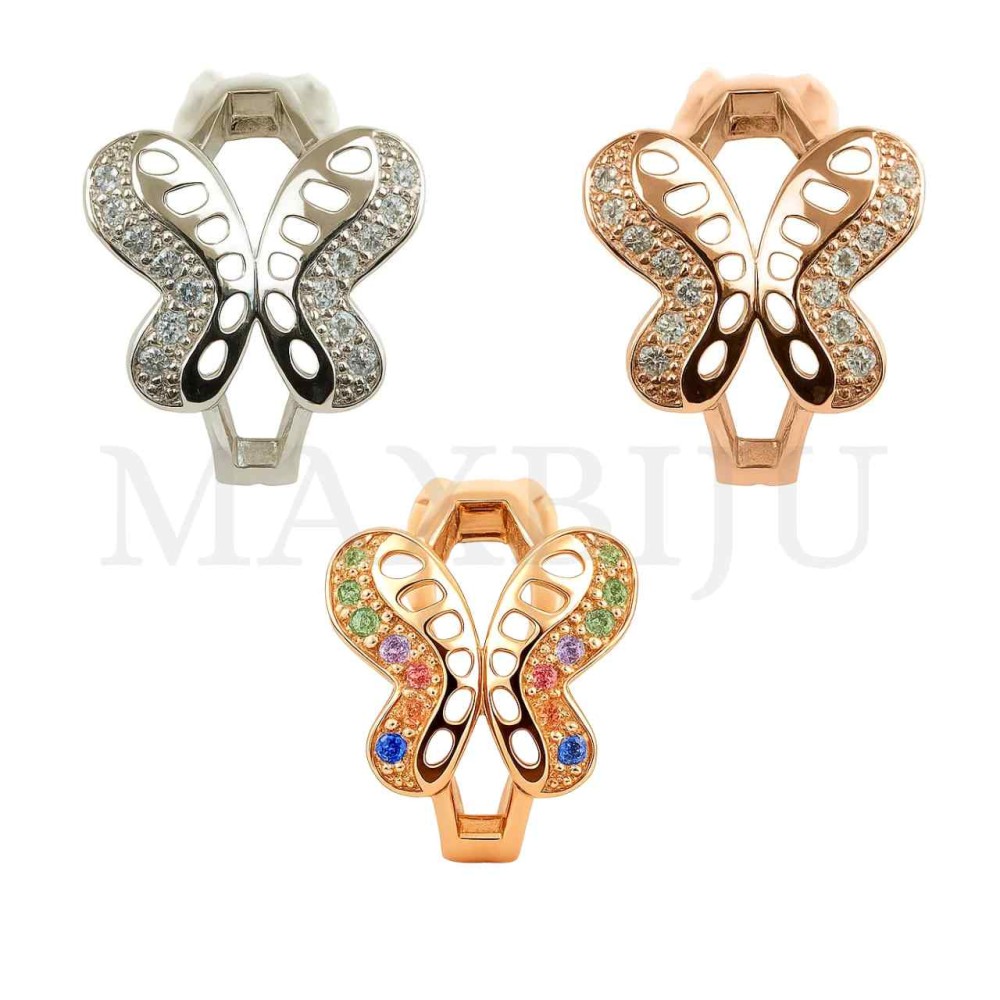 Rhodium Hoop Earrings - Butterfly