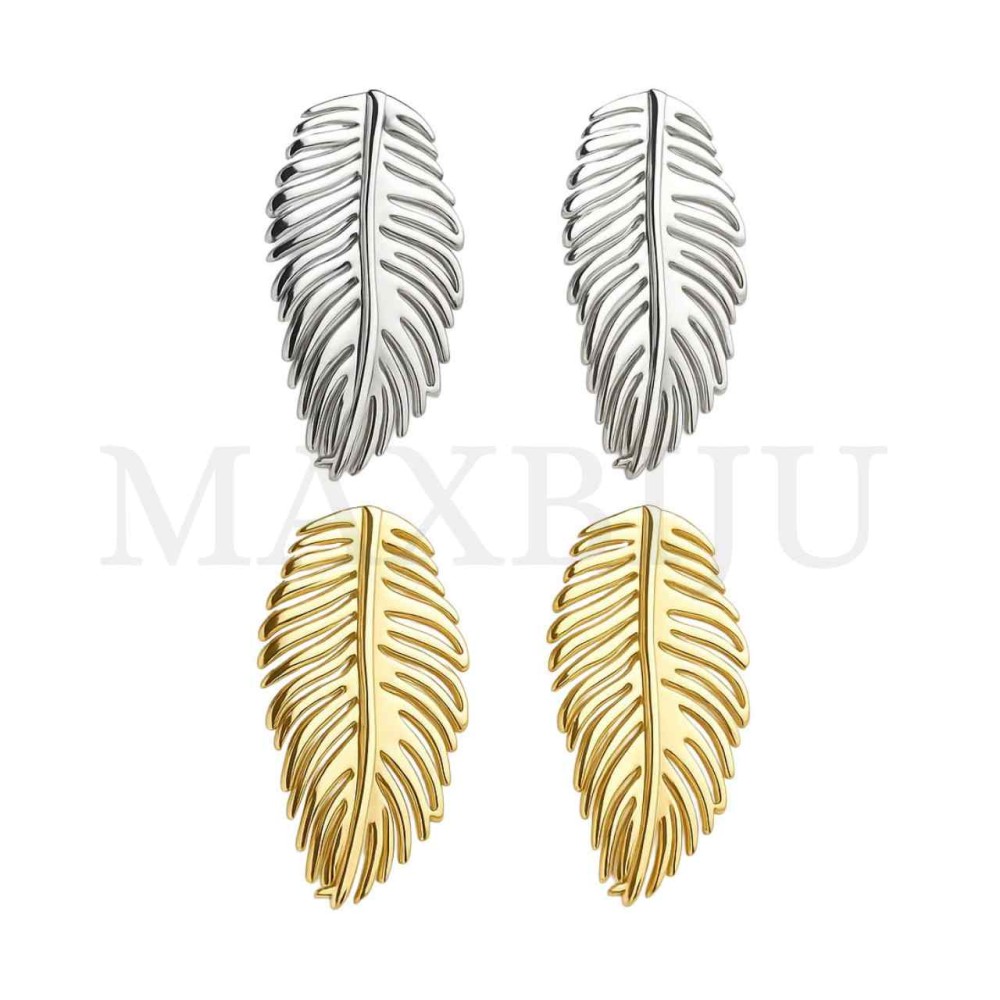 Stainless Steel Leaf Form Earring