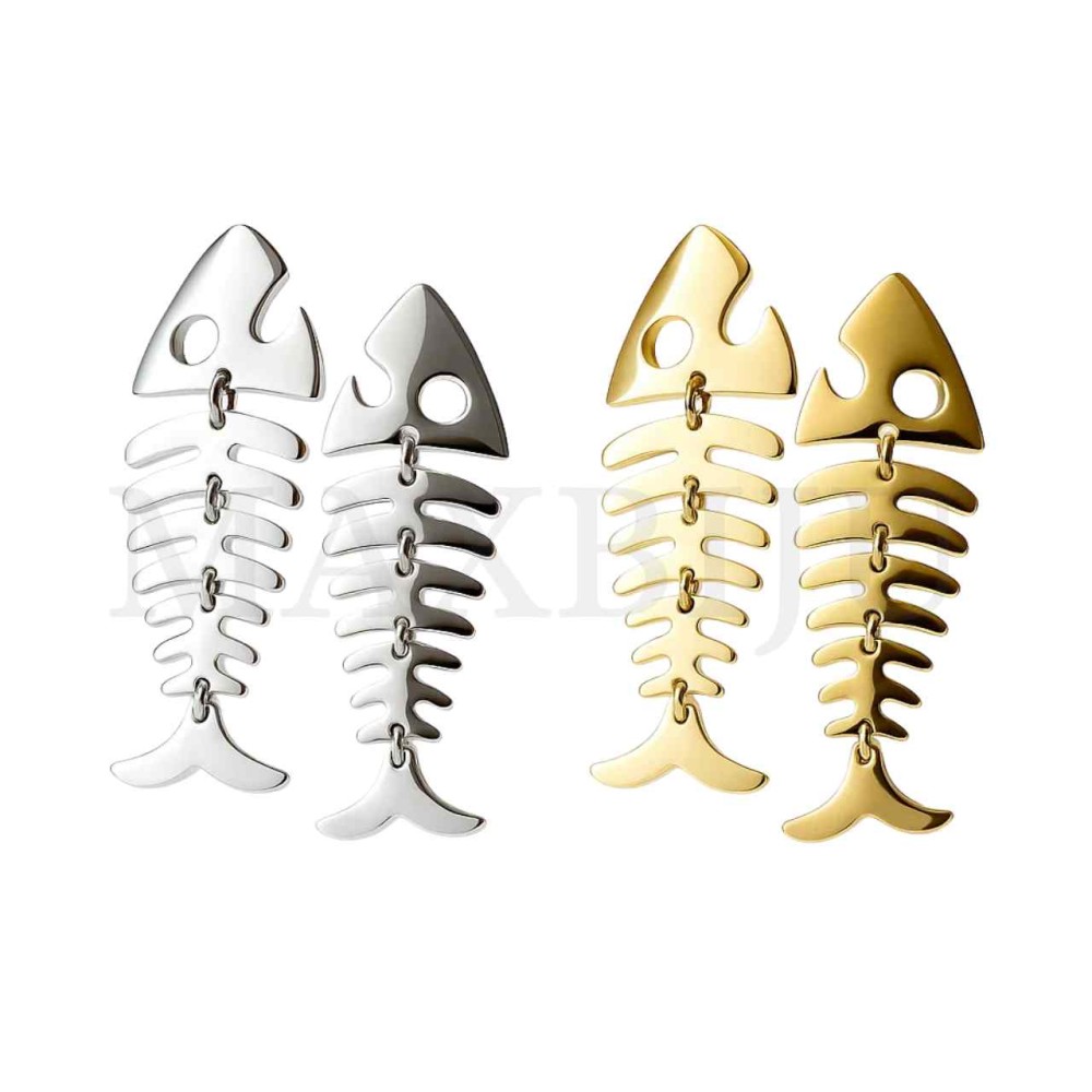 Stainless Steel Fish Skeleton Earrings