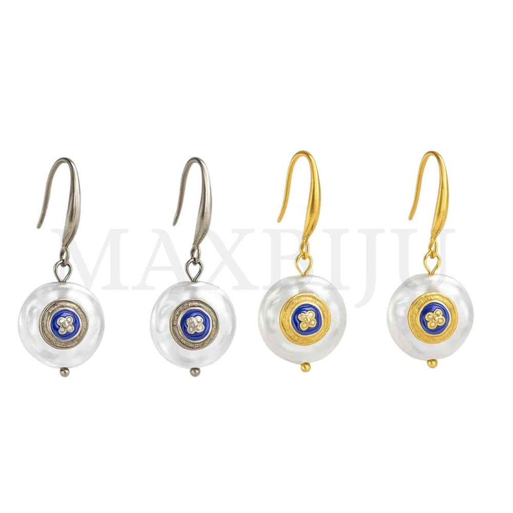 Stainless Steel and Pearl Earrings