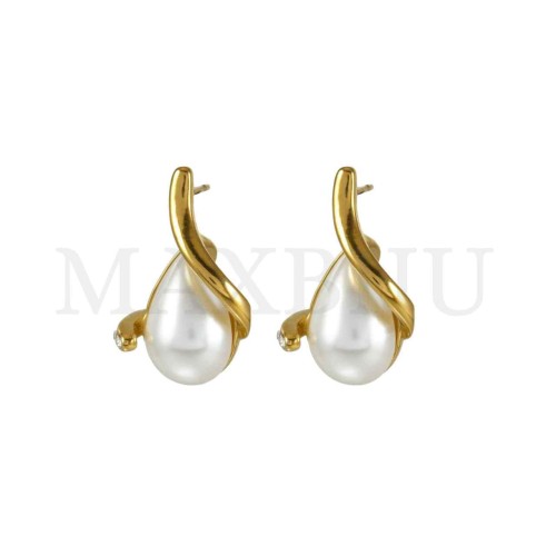 Stainless Steel and Pearl Earrings