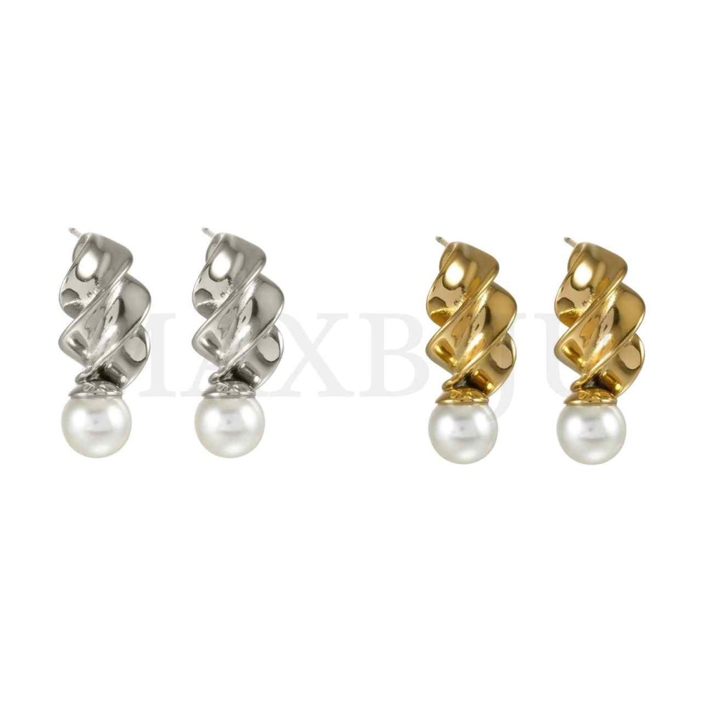Stainless Steel and Pearl Earrings