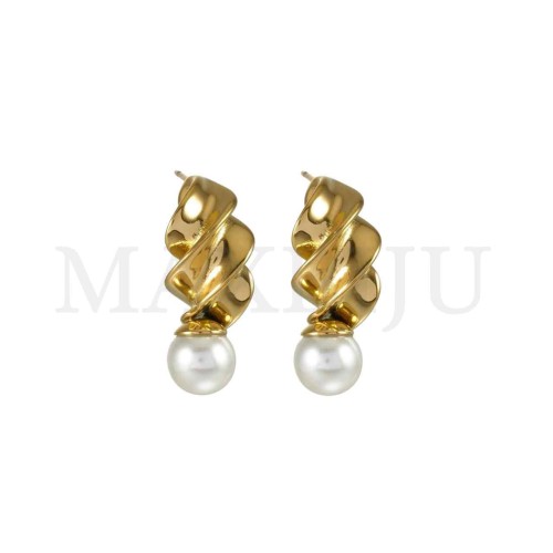 Stainless Steel and Pearl Earrings