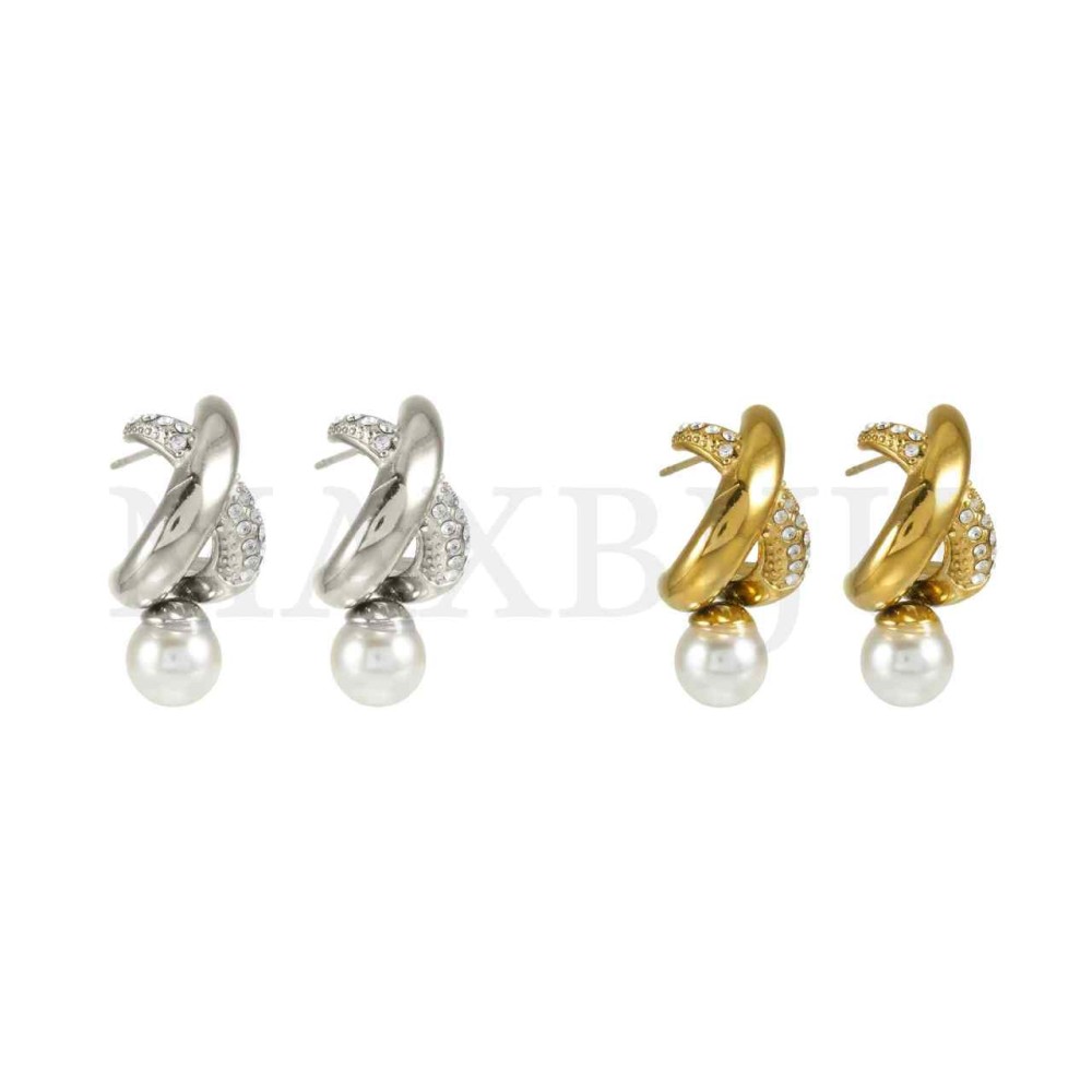 Stainless Steel and Pearl Earrings