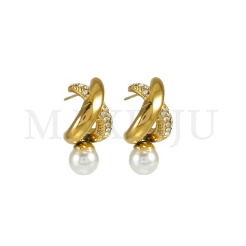 Stainless Steel and Pearl Earrings